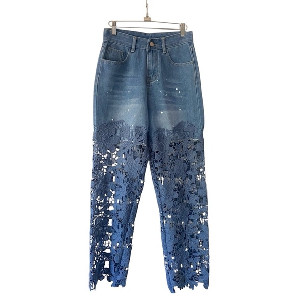 ✨ Monvess Denim Lace Overlay Jeans – Size M ✨ - Picture 9 of 9